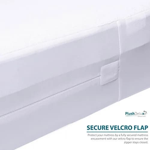 PlushDeluxe Full Size Mattress Encasement 12-15" Waterproof Bedbug Proof Hypoallergenic Cotton Terry thumbnail 6