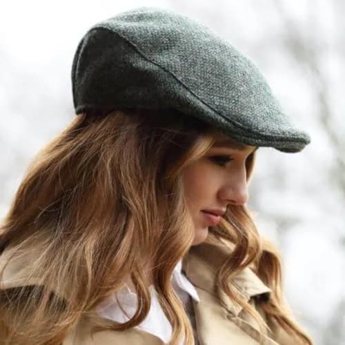Hanna Hats Green Hat Large | Irish Wool Touring Cap with Satin Lining (Large, Green Fleck) thumbnail 2