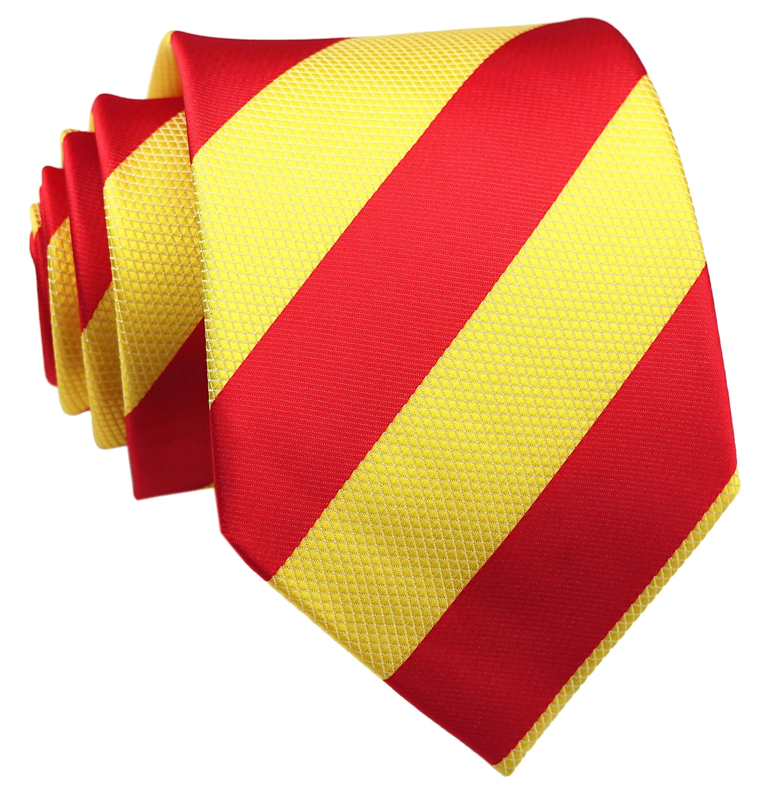 Secdtie Men's Red Yellow Striped Jacquard Woven Silk Tie Formal Necktie | Classic Business & Casual Style — Red Yellow