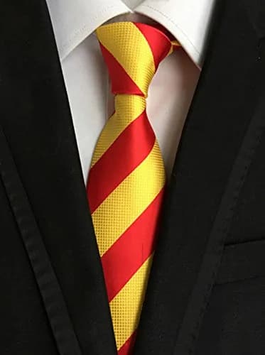Secdtie Men's Red Yellow Striped Jacquard Woven Silk Tie Formal Necktie | Classic Business & Casual Style thumbnail 2