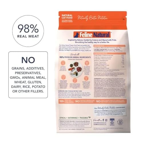 Feline Natural High Protein Freeze Dried Cat Food 11 oz (312 g) | 98% Meat Diet for Cats thumbnail 2