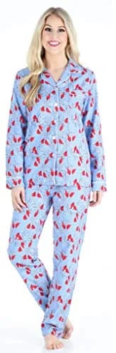 PajamaMania Women's Cotton Flannel Long Sleeve Pajama Set | Relaxed Fit, Notched Collar, Cardinal, Small thumbnail 1