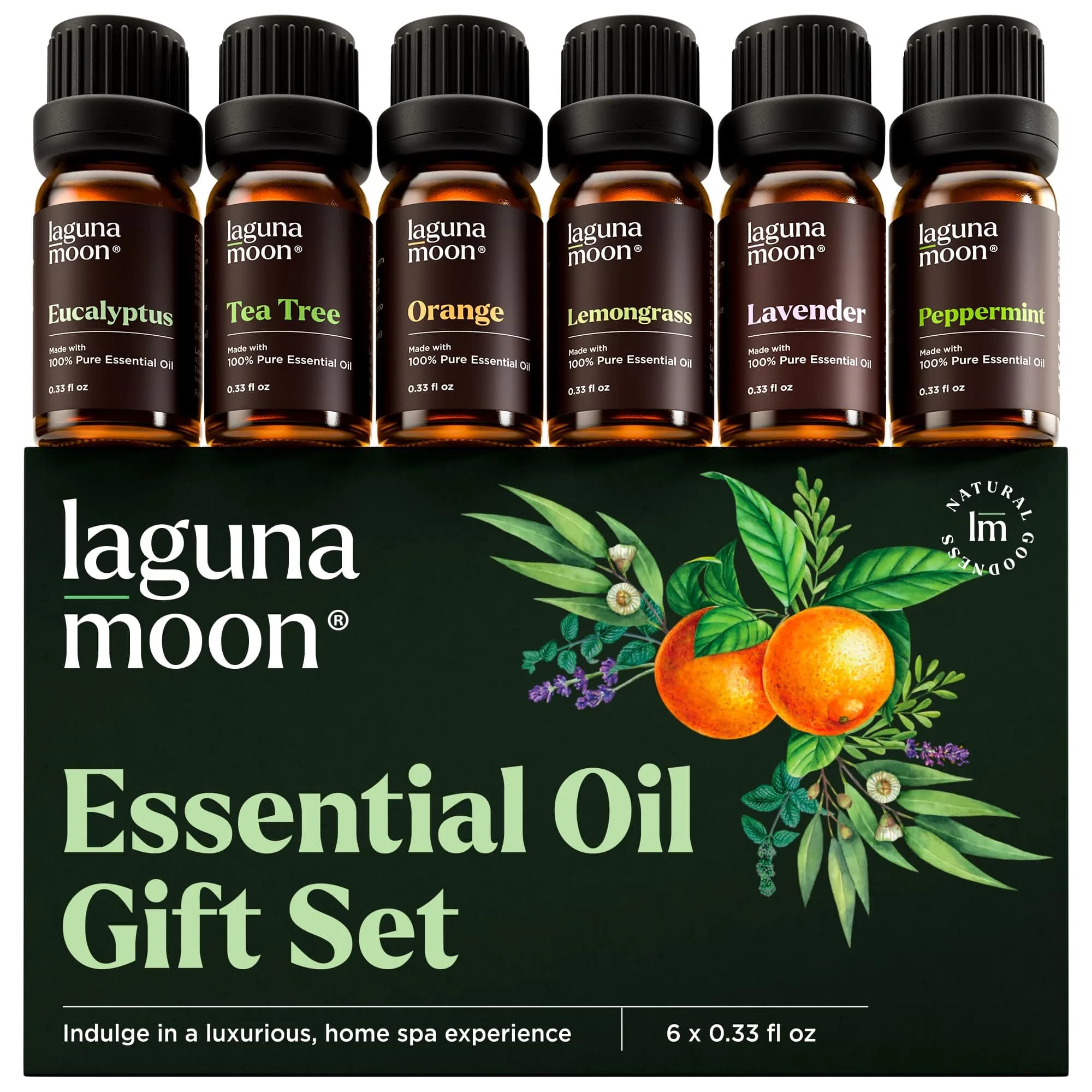 Lagunamoon Essential Oils Set, Top 20 Gift Set Oils for Diffusers, Humidifiers, Aromatherapy, Candle Making Scents, Cars & Home Products, Peppermint, Tea Tree, Lavender, Eucalyptus, Lemongrass (10mL) — 01. Signature Scents / 0.33 Fl Oz
