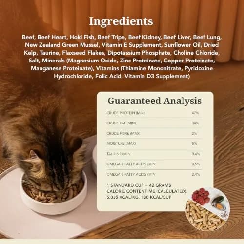 Feline Natural Beef & Hoki Freeze Dried Cat Food 11 oz (312 g) | 98% Meat, Organs & Seafood thumbnail 7