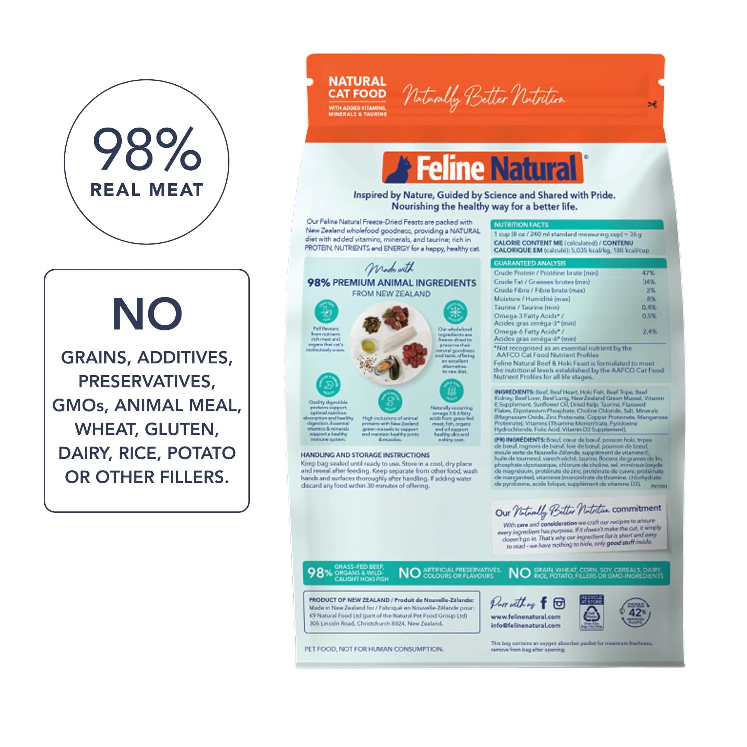 Feline Natural Beef & Hoki Freeze Dried Cat Food 11 oz (312 g) | 98% Meat, Organs & Seafood - view 2