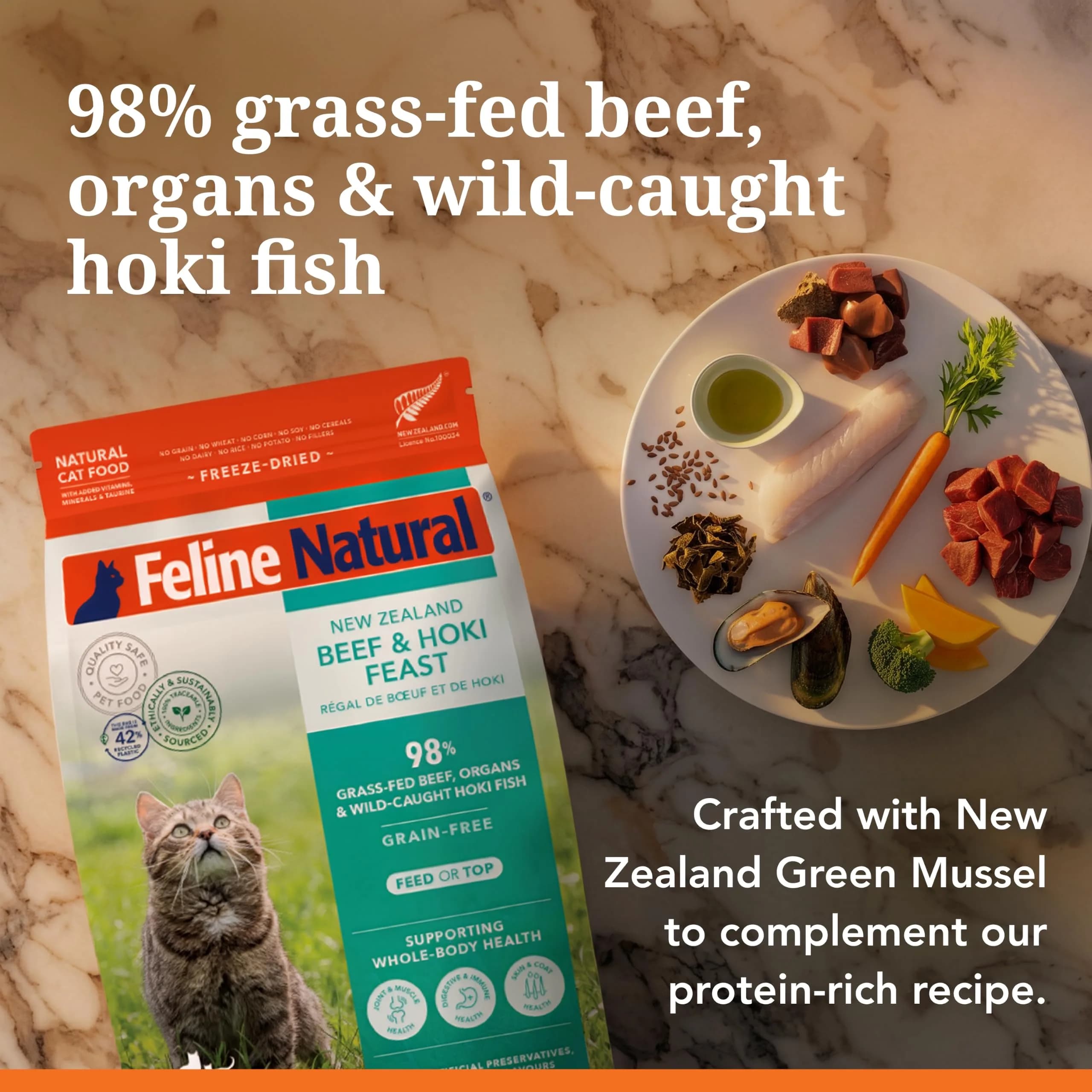 Feline Natural Beef & Hoki Freeze Dried Cat Food 11 oz (312 g) | 98% Meat, Organs & Seafood - view 4
