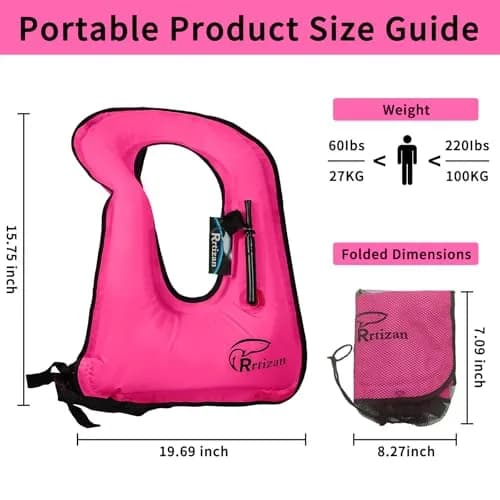 Rrtizan Snorkel Vest One Size Pink | Portable Inflatable Swim Jacket for Adults thumbnail 5