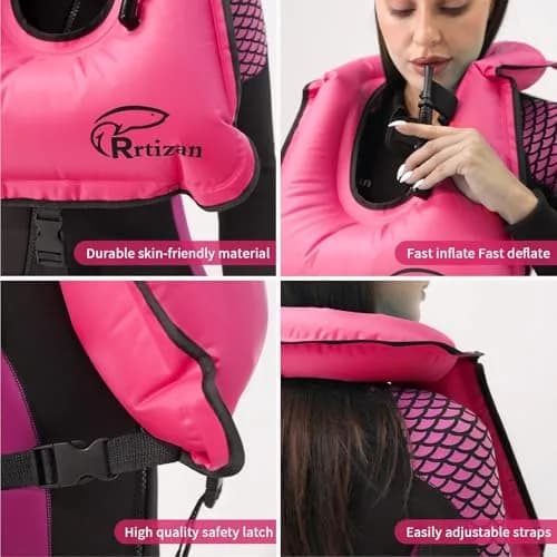 Rrtizan Snorkel Vest One Size Pink | Portable Inflatable Swim Jacket for Adults thumbnail 7
