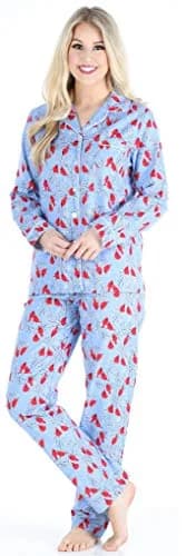 PajamaMania Women's Cotton Flannel Long Sleeve Button-Down Pajamas PJ Set, Cardinal, X-Small | Relaxed Fit, Soft & Warm thumbnail 3