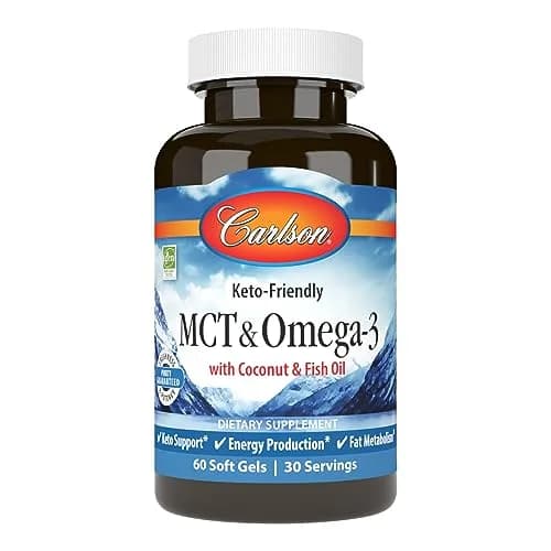 Carlson MCT & Omega-3 Coconut Oil 60 Softgels | Supports Fat Metabolism & Heart Health thumbnail 1