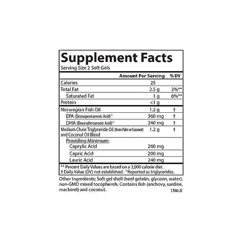 Carlson MCT & Omega-3 Coconut Oil 60 Softgels | Supports Fat Metabolism & Heart Health thumbnail 4