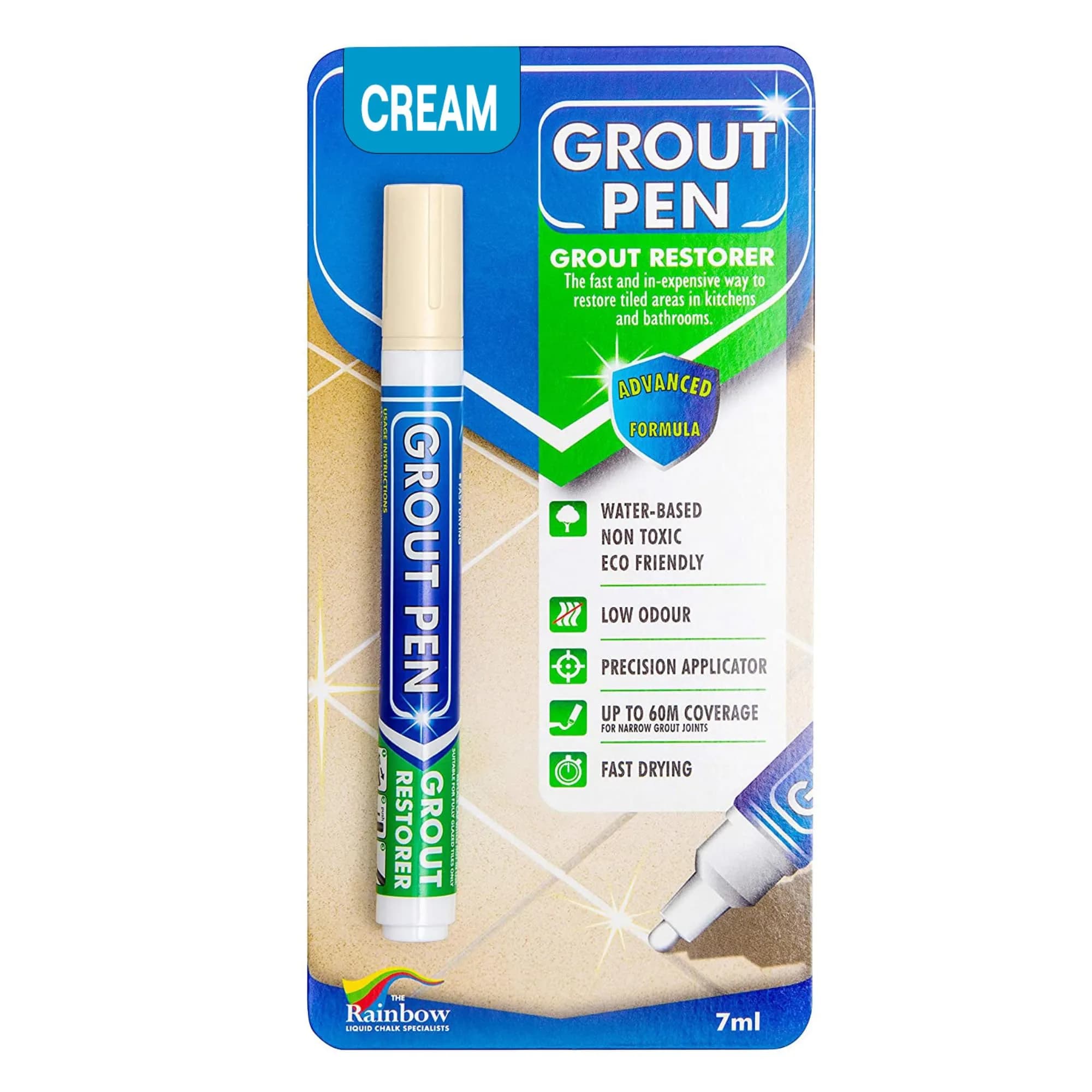 Rainbow Chalk Markers Grout Pen Cream Tile Grout Paint Marker Restorer 7mL (0.24 Fl Oz) | Waterproof Grout Line Refresher for Kitchen & Bathroom - main product image