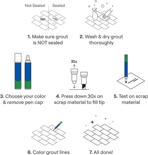 Rainbow Chalk Markers Grout Pen Cream Tile Grout Paint Marker Restorer 7mL (0.24 Fl Oz) | Waterproof Grout Line Refresher for Kitchen & Bathroom thumbnail 4