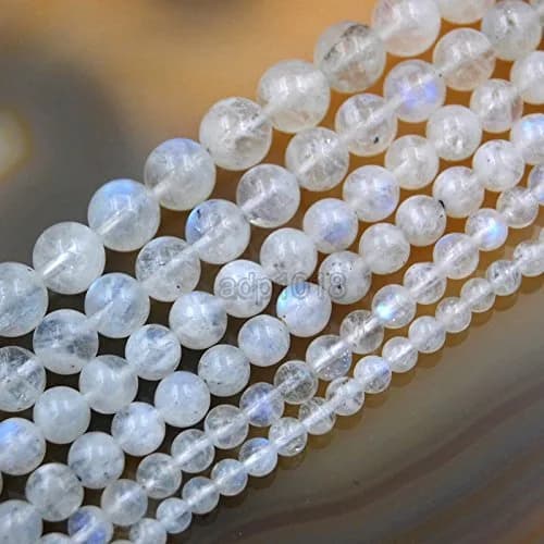 AD Beads Natural White Moonstone Gemstone Beads 6mm | Milky White with Rainbow Flash (15" Strand) thumbnail 1