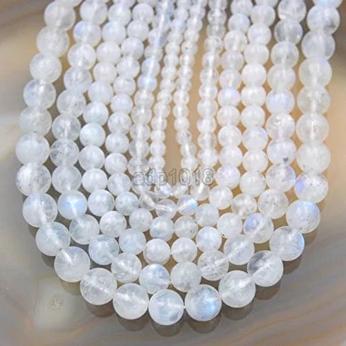 AD Beads Natural White Moonstone Gemstone Beads 6mm | Milky White with Rainbow Flash (15" Strand) thumbnail 3