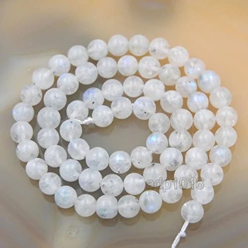 AD Beads Natural White Moonstone Gemstone Beads 6mm | Milky White with Rainbow Flash (15" Strand) thumbnail 7