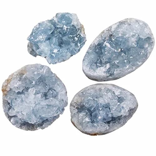Rockcloud Natural Raw Blue Celestite Mineral Healing Crystal Cluster Geode Irregular Home Decoration Gemstone Specimen Large, 160-220g thumbnail 4