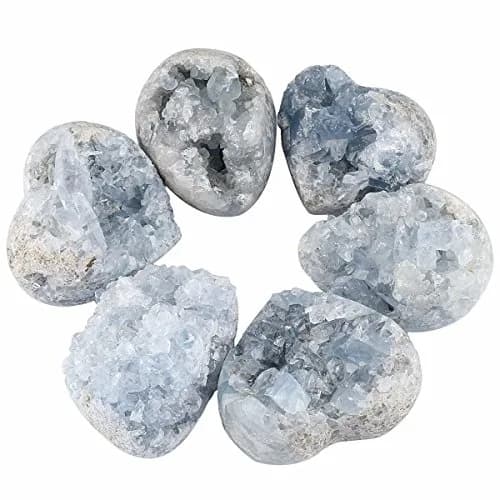 Rockcloud Natural Raw Blue Celestite Mineral Healing Crystal Cluster Geode Irregular Home Decoration Gemstone Specimen Large, 160-220g thumbnail 6