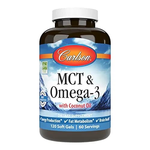 Carlson MCT & Omega-3 Coconut Oil 120 Softgels | Supports Heart & Brain Health thumbnail 1