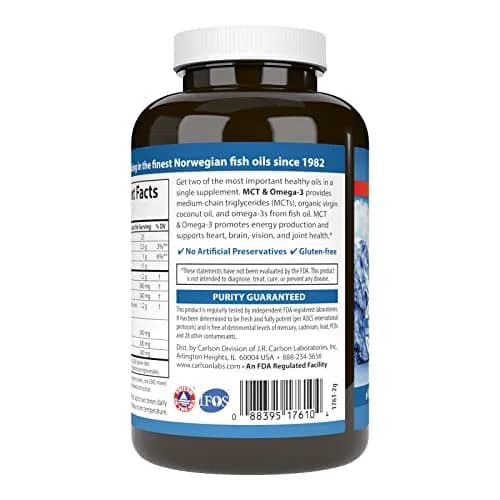 Carlson MCT & Omega-3 Coconut Oil 120 Softgels | Supports Heart & Brain Health thumbnail 3