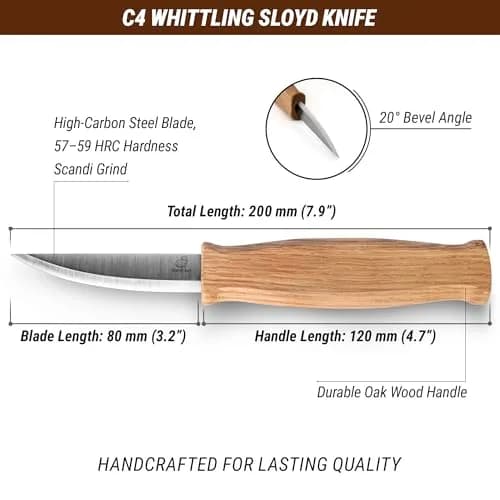 BeaverCraft Wood Carving Knife C4 3.14" | High-Carbon Steel, Ergonomic Oak Handle, Perfect for Woodworking & Whittling thumbnail 2