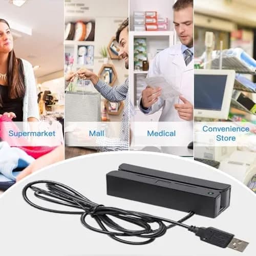Posunitech MSR100 USB Magnetic Card Reader 9 cm (3.54 in) Black | Reads Tracks 1, 2, 3 Hi/Lo-Co Cards thumbnail 3