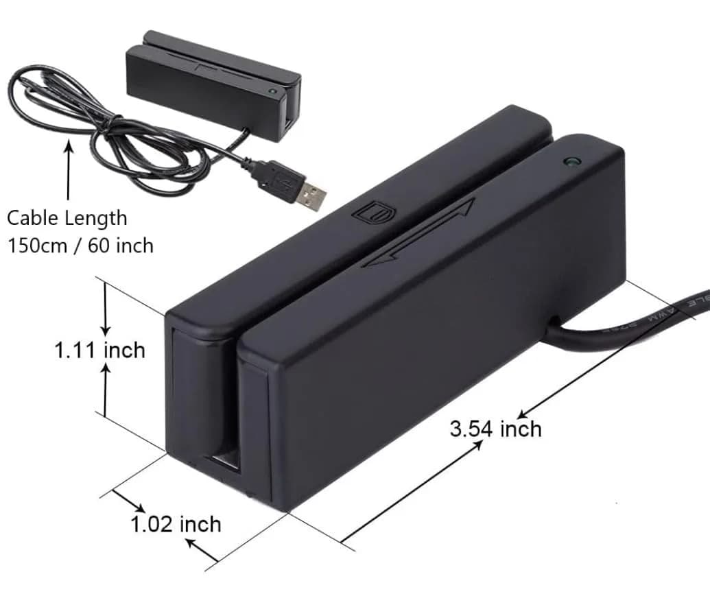 Posunitech MSR100 USB Magnetic Card Reader 9 cm (3.54 in) Black | Reads Tracks 1, 2, 3 Hi/Lo-Co Cards — Black
