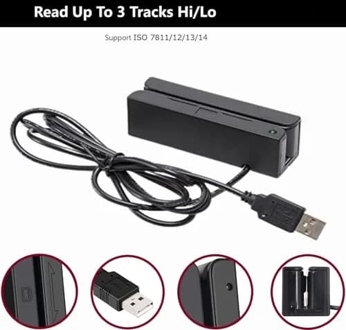 Posunitech MSR100 USB Magnetic Card Reader 9 cm (3.54 in) Black | Reads Tracks 1, 2, 3 Hi/Lo-Co Cards thumbnail 2