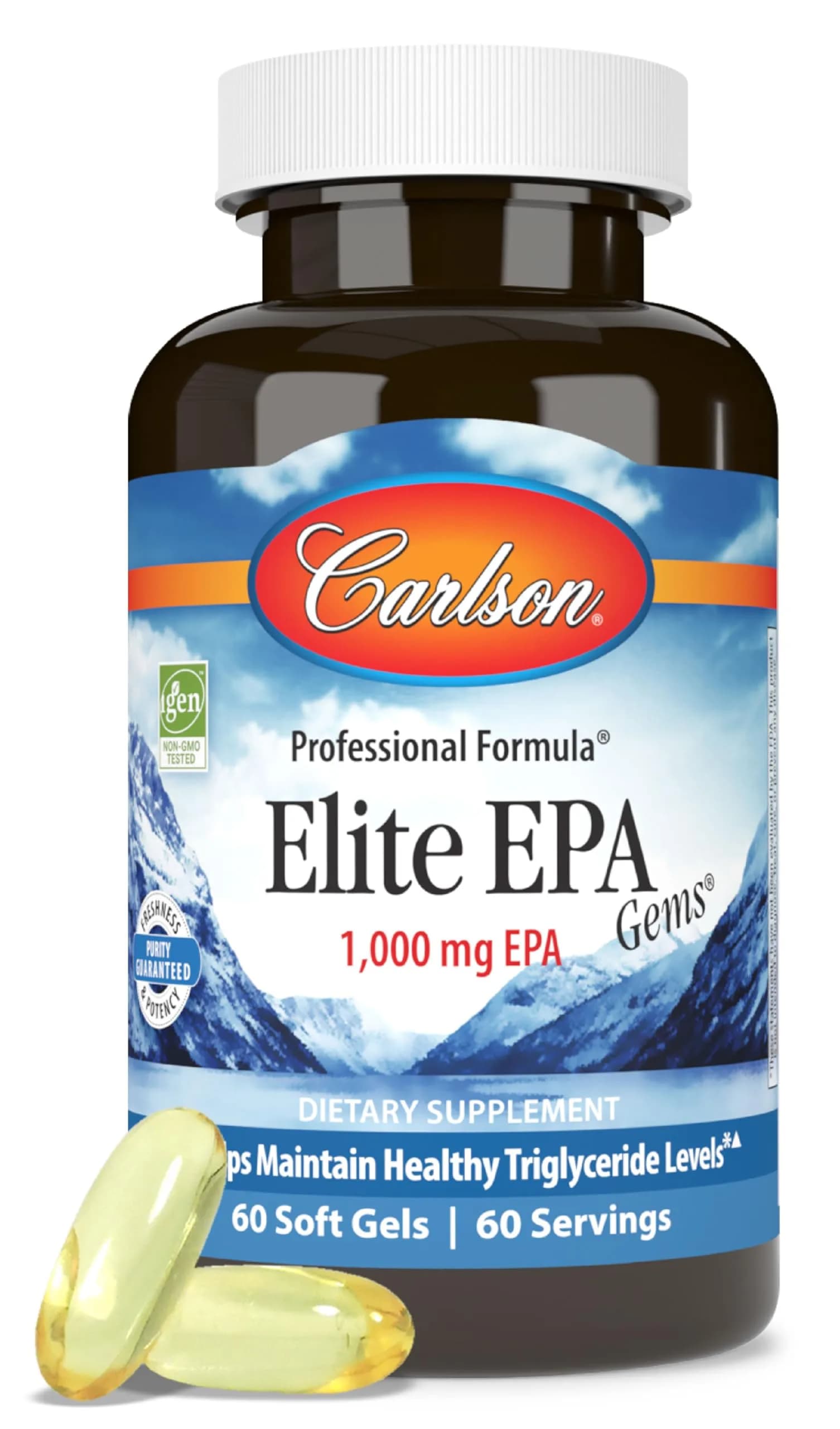 Carlson Elite EPA Gems 60 Softgels | 1000 mg Wild-Caught Omega-3 for Heart & Mood Support — Softgel