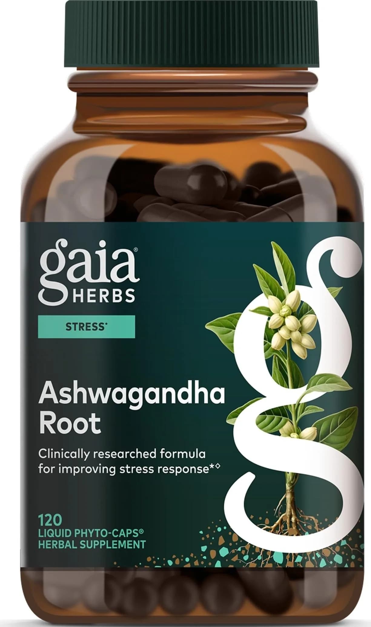 Gaia Herbs Ashwagandha Root 350 mg | Supports Stress & Sleep, Organic, Vegan — No Color