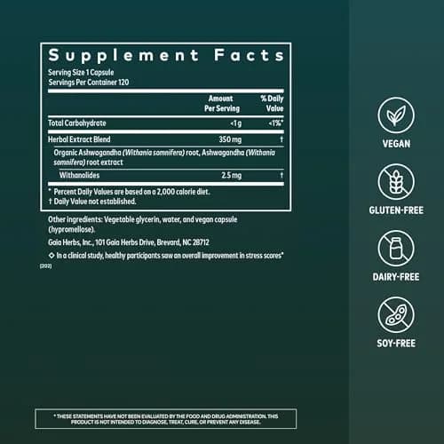 Gaia Herbs Ashwagandha Root 350 mg | Vegan Capsules for Stress & Sleep Support thumbnail 2