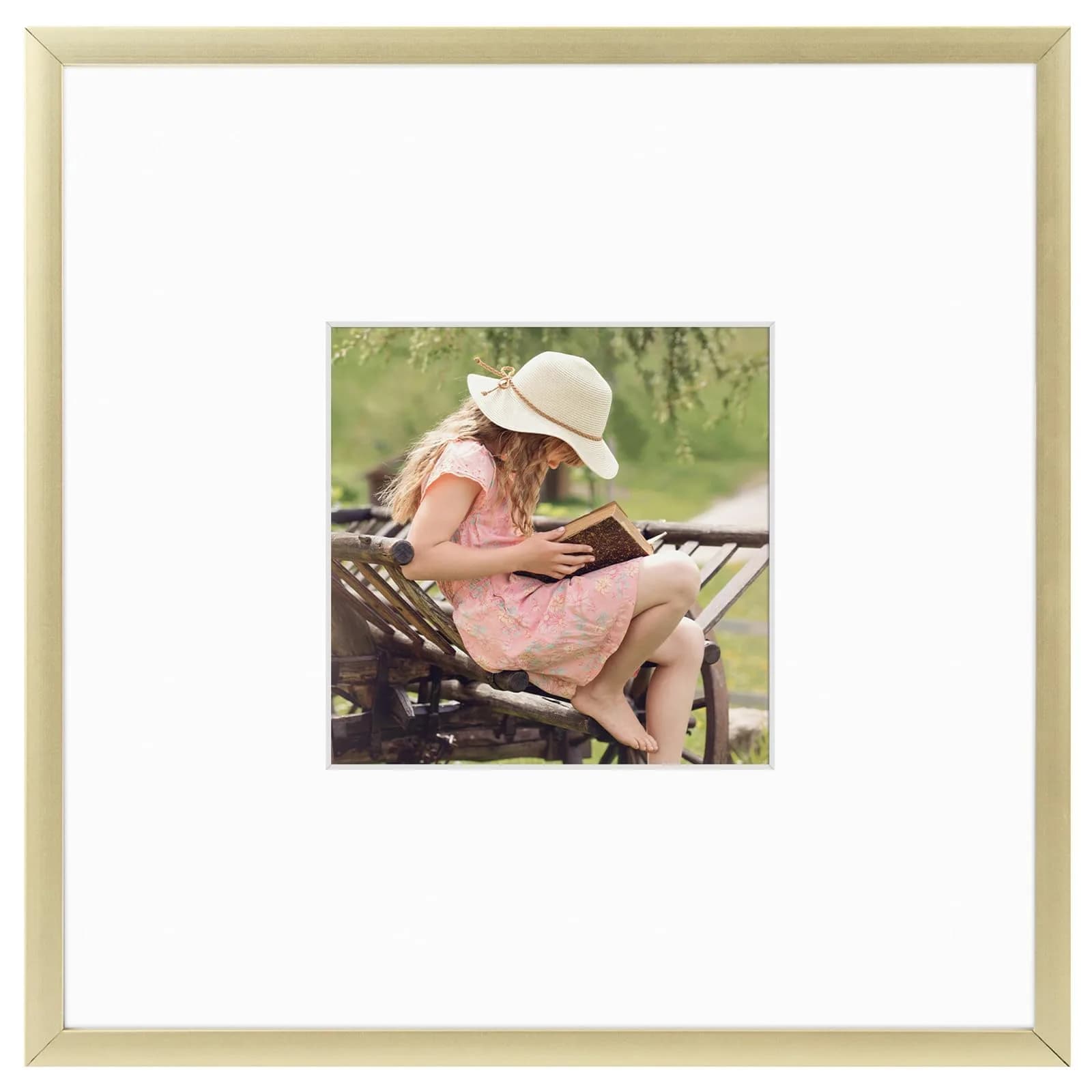 Frametory 8x8 Aluminum Picture Frame with Mat for 4x4 Photo | Gold