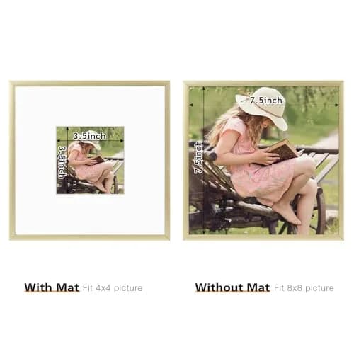 Frametory 8x8 Aluminum Picture Frame with Mat for 4x4 Photo | Gold thumbnail 4