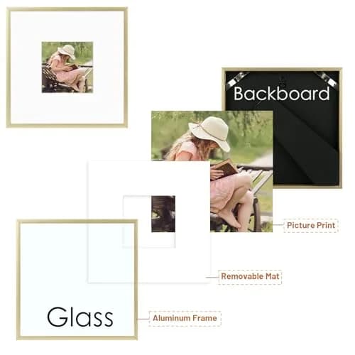 Frametory 8x8 Aluminum Picture Frame with Mat for 4x4 Photo | Gold thumbnail 6
