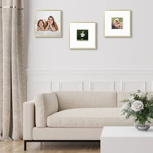 Frametory 8x8 Aluminum Picture Frame with Mat for 4x4 Photo | Gold thumbnail 2