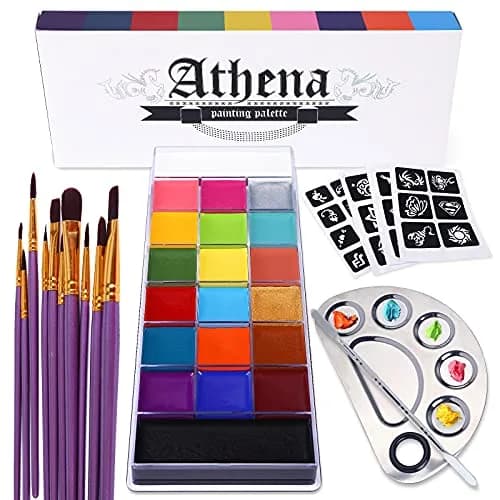 UCANBE Athena Face Body Paint Oil Makeup Set 20 Colors (168g/5.9oz) | Professional Oil-Based Makeup Kit with Brushes, Palette & Stencils thumbnail 1