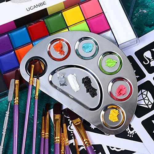 UCANBE Athena Face Body Paint Oil Makeup Set 20 Colors (168g/5.9oz) | Professional Oil-Based Makeup Kit with Brushes, Palette & Stencils thumbnail 4