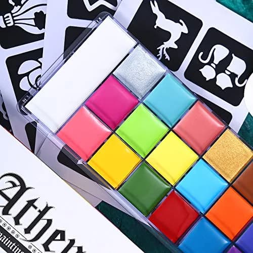 UCANBE Athena Face Body Paint Oil Makeup Set 20 Colors (168g/5.9oz) | Professional Oil-Based Makeup Kit with Brushes, Palette & Stencils thumbnail 7