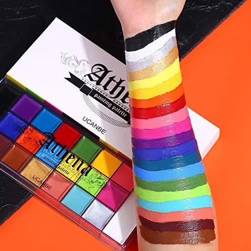 UCANBE Athena Face Body Paint Oil Makeup Set 20 Colors (168g/5.9oz) | Professional Oil-Based Makeup Kit with Brushes, Palette & Stencils thumbnail 3