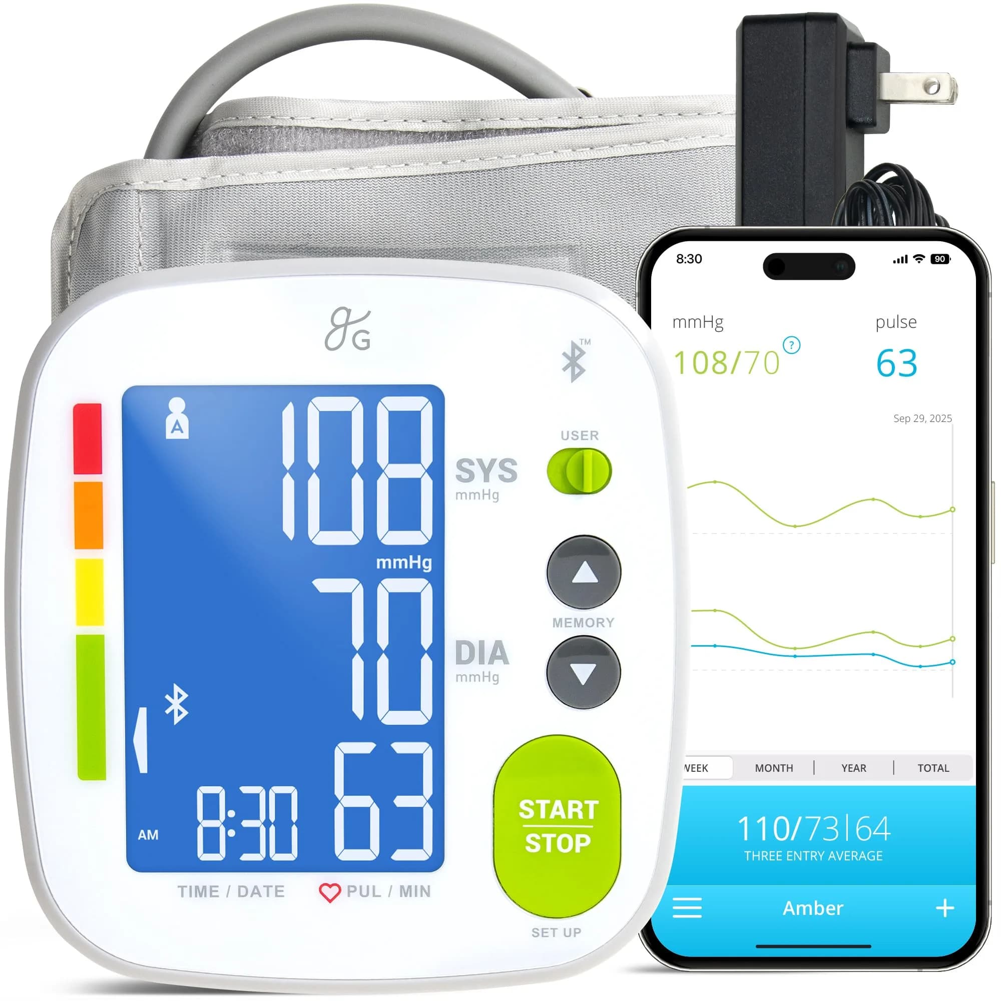Greater Goods Bluetooth Blood Pressure Monitor with Extra-Large Cuff (40-52 cm / 15.7"-20.5") | Automatic Digital Upper Arm BP Monitor for Large Arms — Adjustable 8.7"-16.5" Cuff