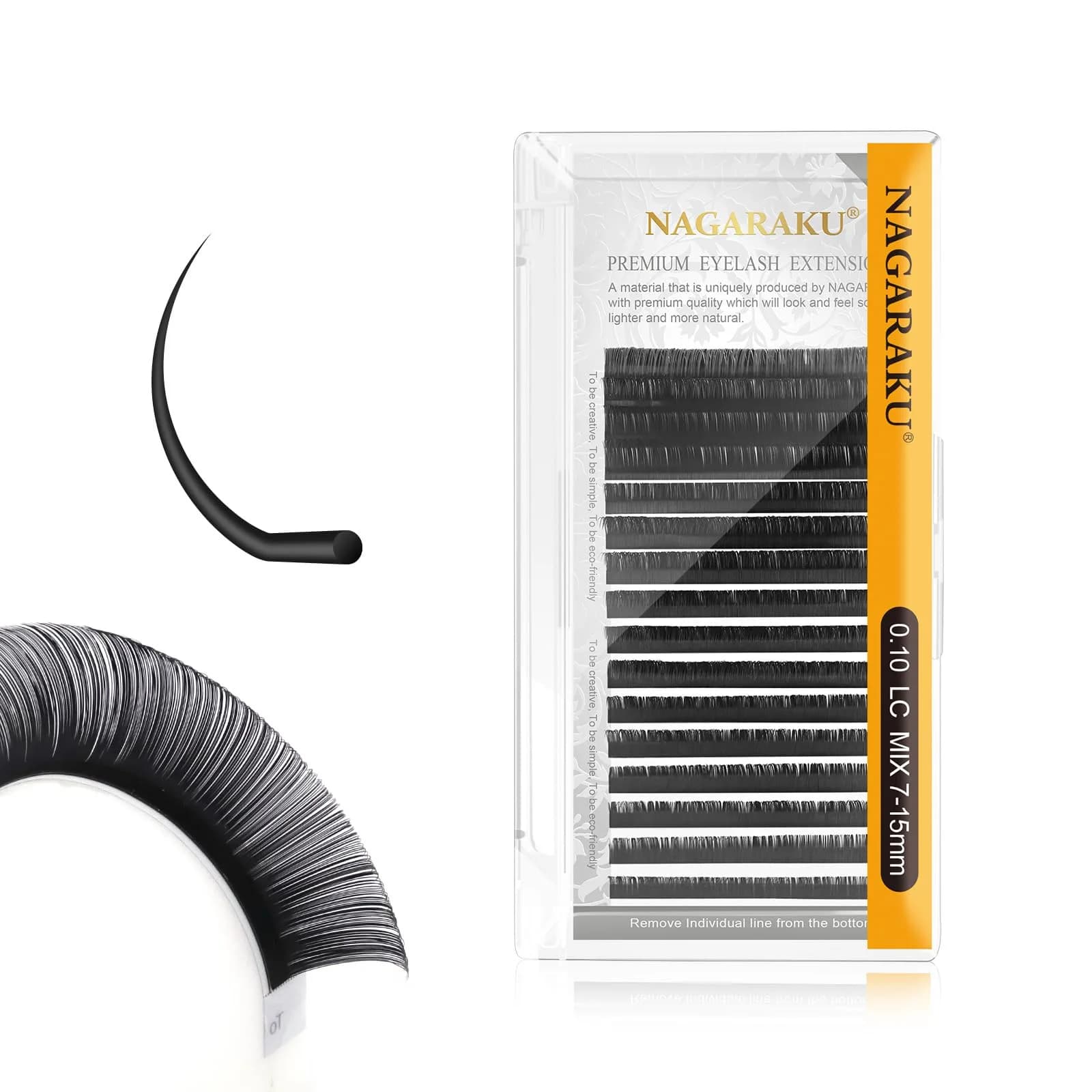 NAGARAKU Classic Individual Lash Extensions 0.07 C 9mm For Volume Fans | Handmade Faux Mink Lashes — 0.10-LC (Gray Card) / 7-15mm Mix