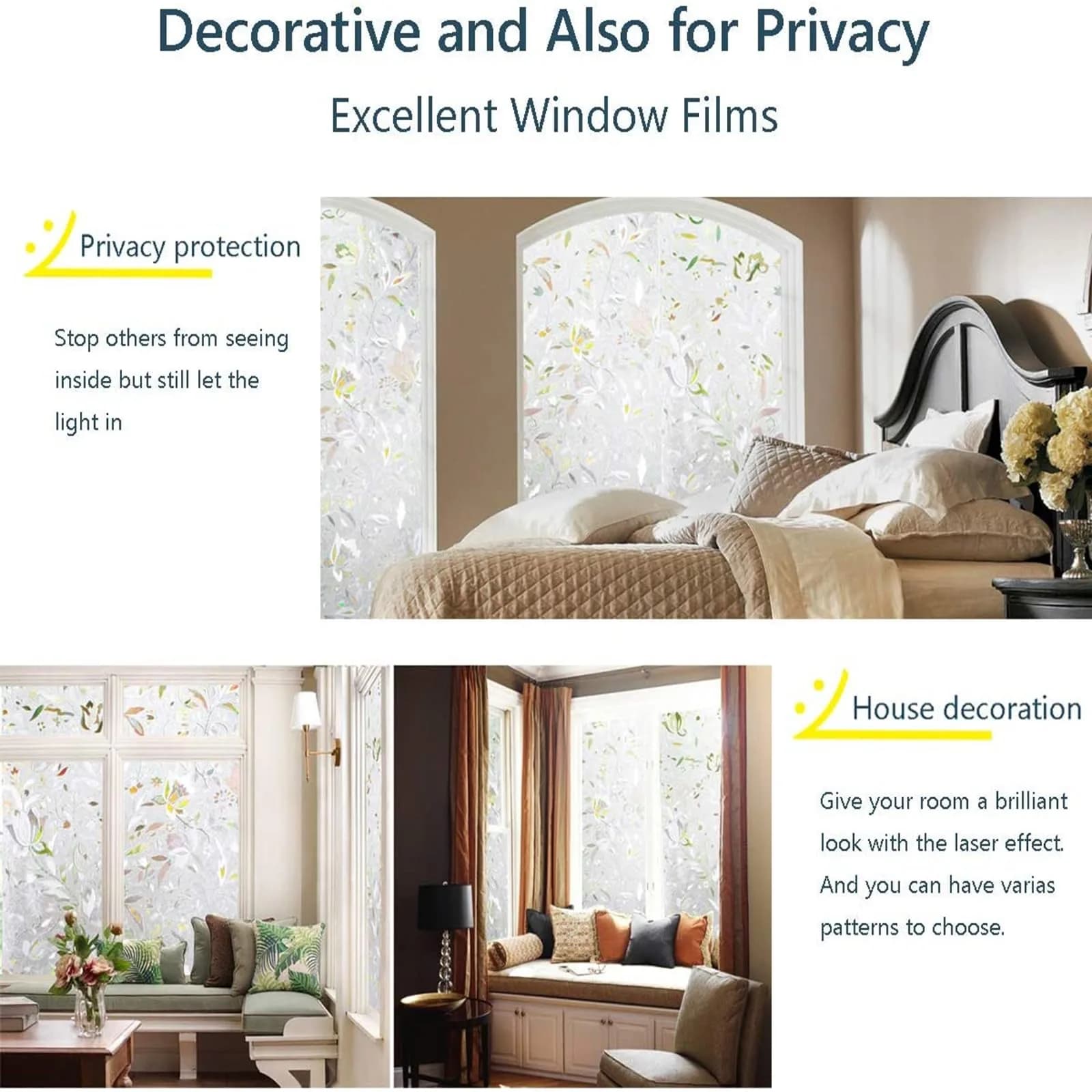 LEMON CLOUD Tulip Stained Glass Window Film 45cm (17.5") x 200cm (78.7") | Decorative Rainbow UV Blocking Anti-Glare - view 4
