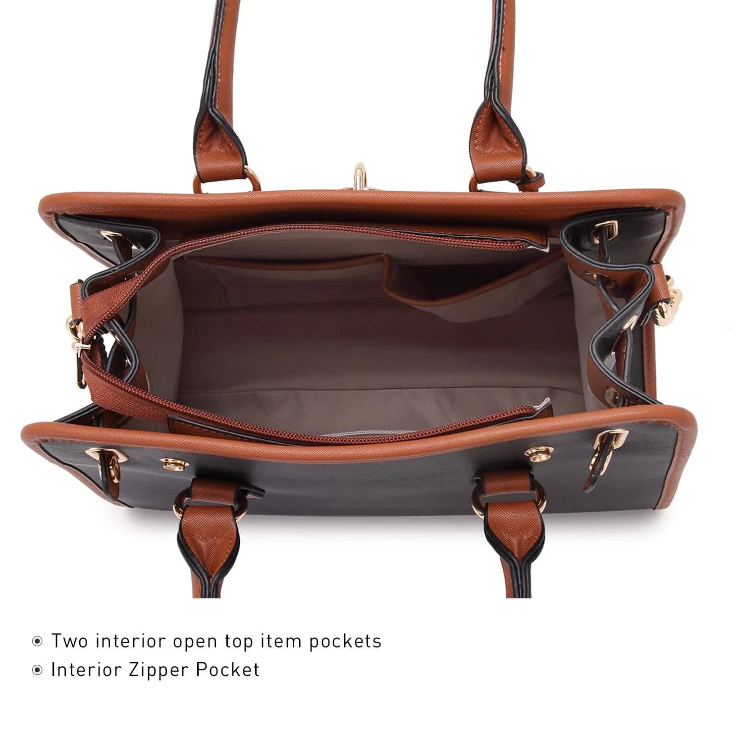 Dasein Women Handbags Top Handle Satchel Purse Shoulder Bag Hobo Bag Set 2pcs (Black) | Vegan Leather, Structured Design thumbnail 5