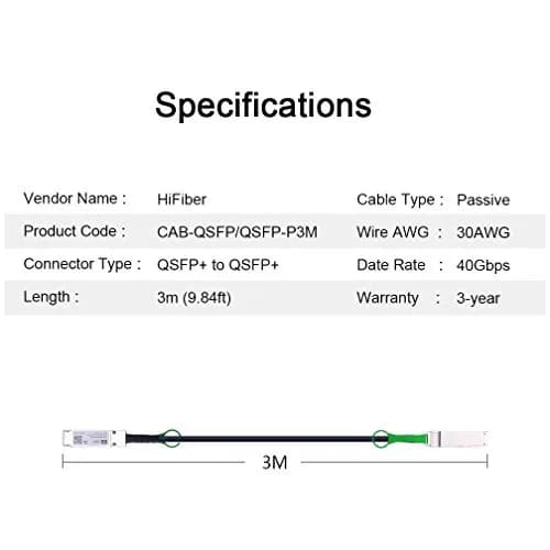 H!Fiber 40Gb QSFP+ DAC Cable 3m | 40GBASE-CR4 Passive Twinax for Cisco & Open Devices thumbnail 3