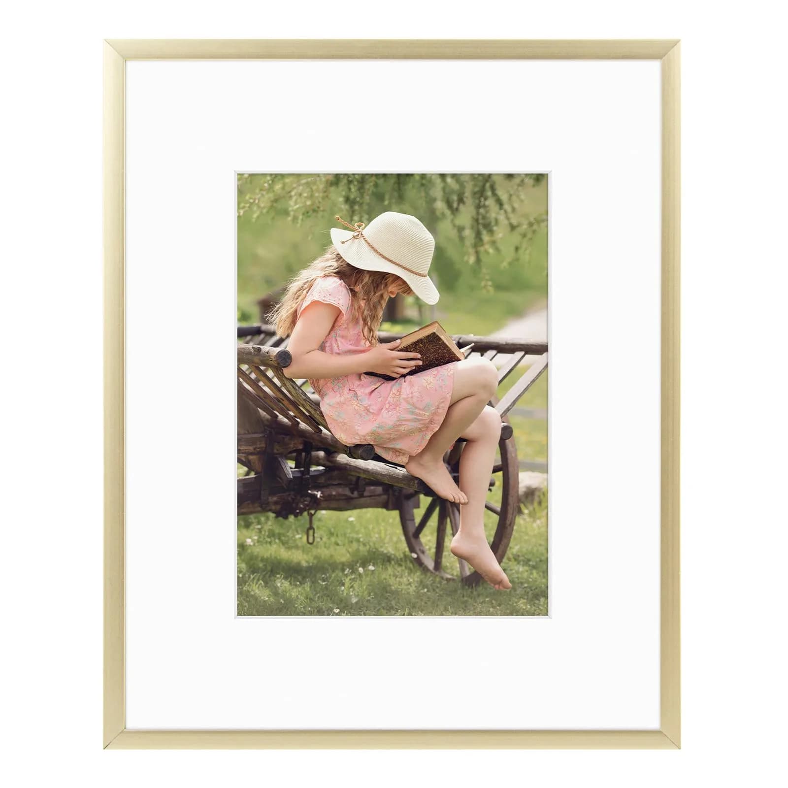 Frametory 8x8 Aluminum Picture Frame with Mat for 4x4 Photo | Gold — 8x10 Frame for 5x7