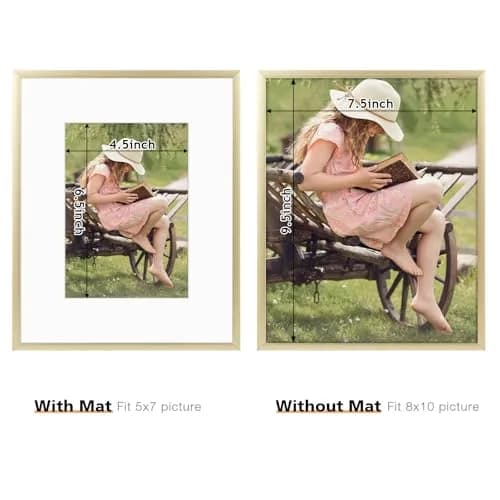 Frametory 8x10 Aluminum Picture Frame with Mat for 5x7 Photo, Gold | Wall & Tabletop Display thumbnail 4