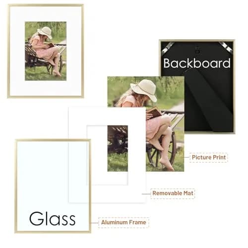 Frametory 8x10 Aluminum Picture Frame with Mat for 5x7 Photo, Gold | Wall & Tabletop Display thumbnail 6
