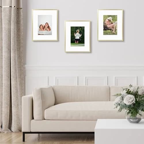 Frametory 8x10 Aluminum Picture Frame with Mat for 5x7 Photo, Gold | Wall & Tabletop Display thumbnail 2