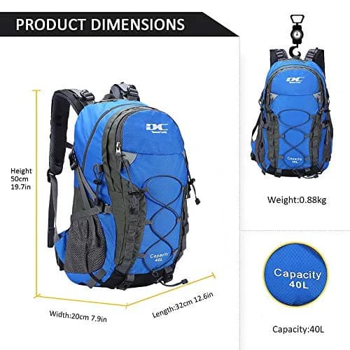 Diamond Candy 40L Hiking Backpack Waterproof Daypack for Men and Women | 40L Capacity, Waterproof Nylon, Breathable Mesh, Multiple Compartments thumbnail 6