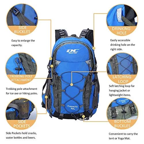 Diamond Candy 40L Hiking Backpack Waterproof Daypack for Men and Women | 40L Capacity, Waterproof Nylon, Breathable Mesh, Multiple Compartments thumbnail 2